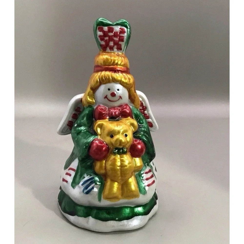 Vintage Angel Holding A‎ Teddy Bear Bell Ornament 5.5